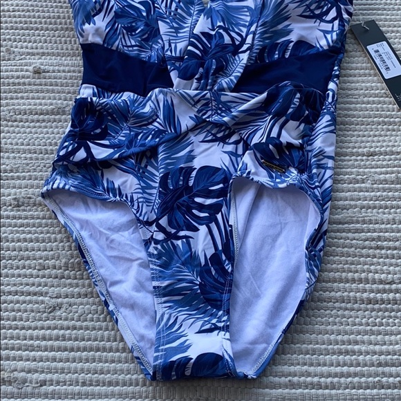 Nicole Miller Blue Leafs One-Piece Modest Splice - Picture 2 of 9
